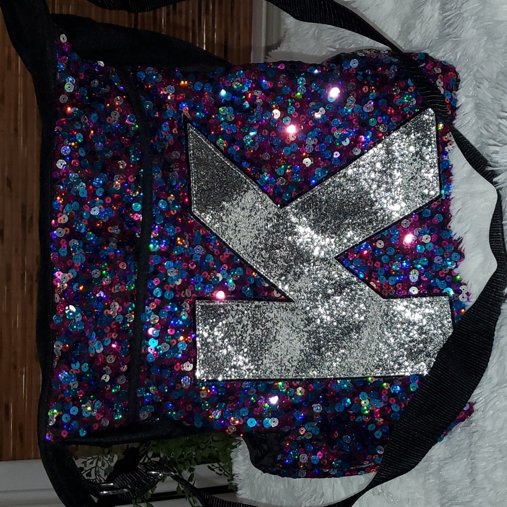 Justice Sequin Intital K Messenger Book Bag - Picture 2 of 12